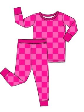 🌸 BNK Bamboo Kids 2‑Piece PJ Set — Pink Checkered,  sizes 4T,5T NWT